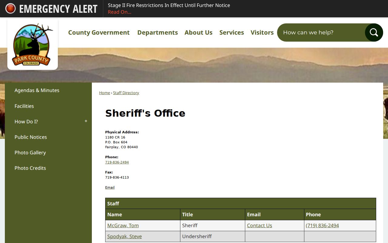 Park County arrest lookup sheriff directory