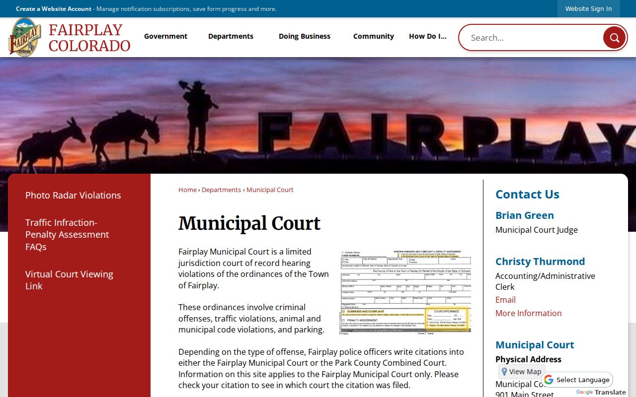 Fairplay Park County criminal records municipal court source