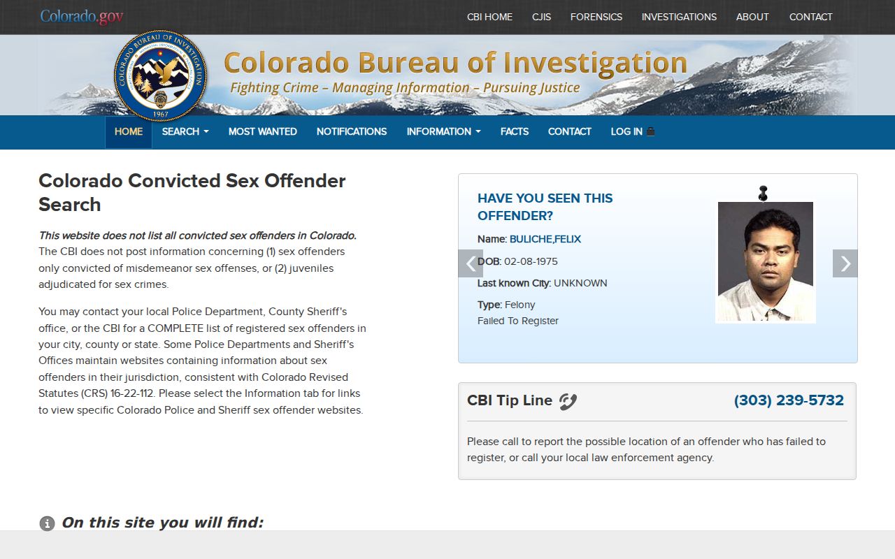 Colorado CBI convicted sex offender search form