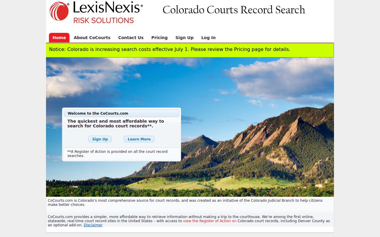 CoCourts Colorado statewide court case search interface